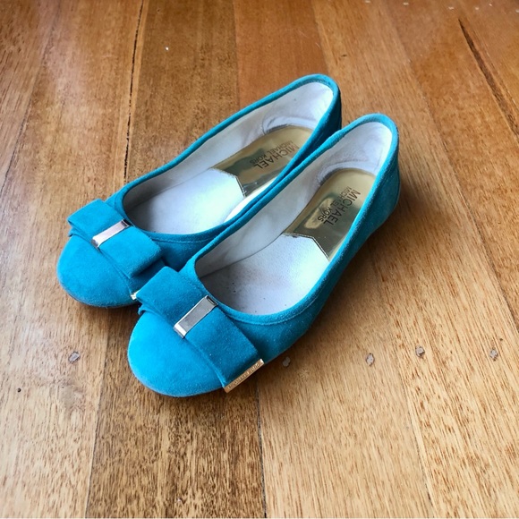 MICHAEL Michael Kors Shoes - Michael Kors teal suede ballet flats with bow